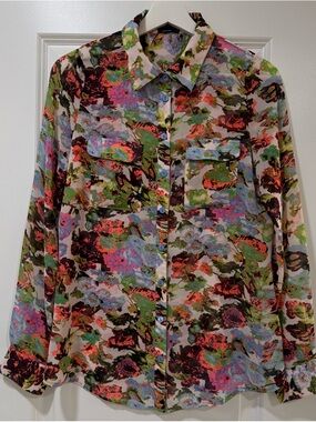 BCBGMaxAzria Multicolor Floral Print Button-Up Blouse